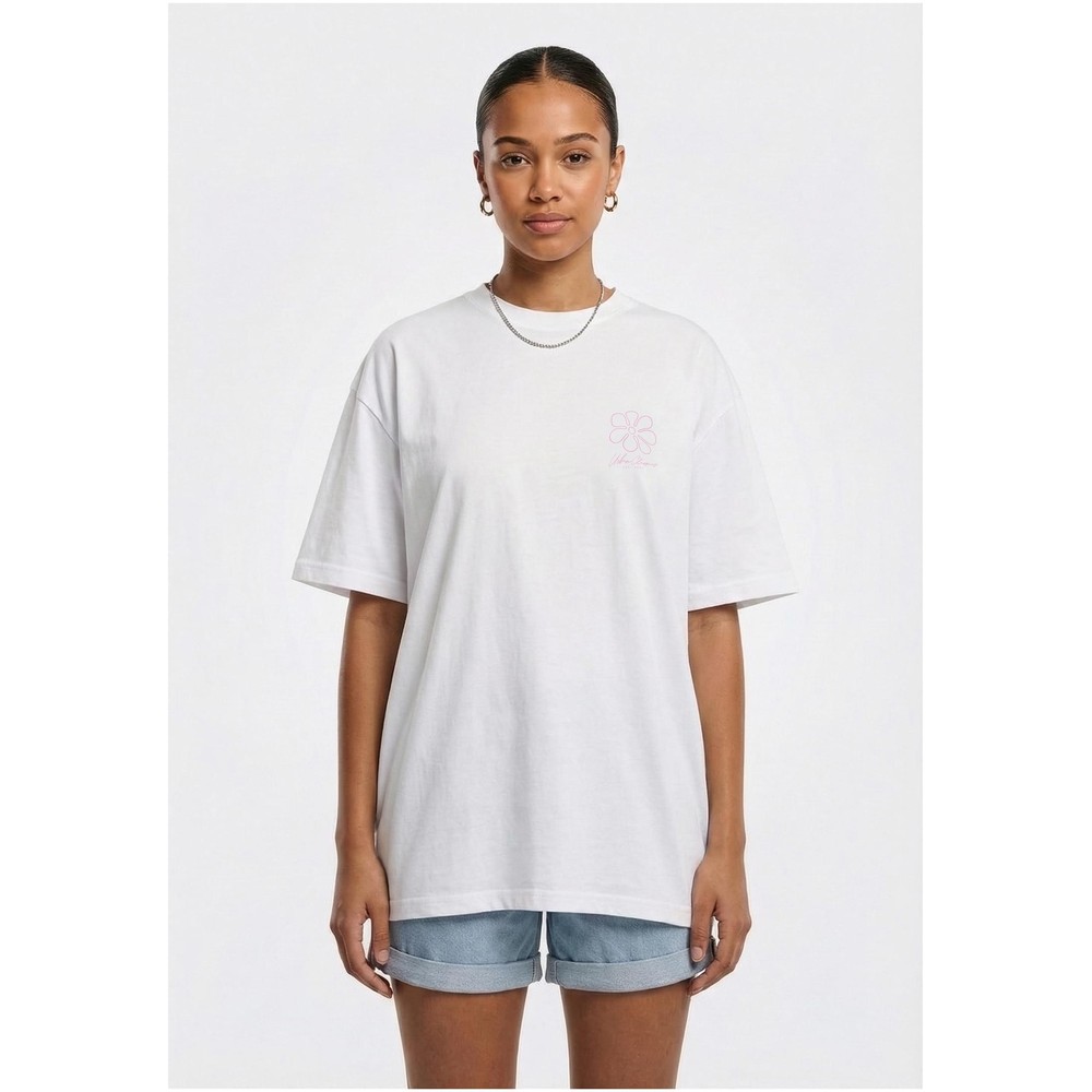 Urban Classics - Flower Logo Loose Dames Tshirt - Wit